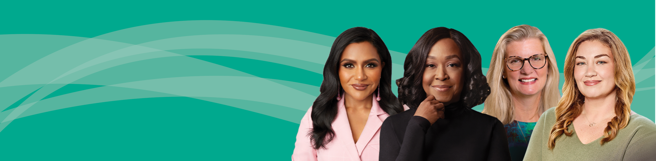 Headshots of Mindy Kaling, Shonda Rhimes, Jennifer Bennett, and Alexandra Roca